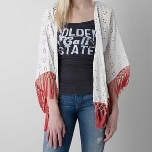 NWT Coral Fringe White Kimono